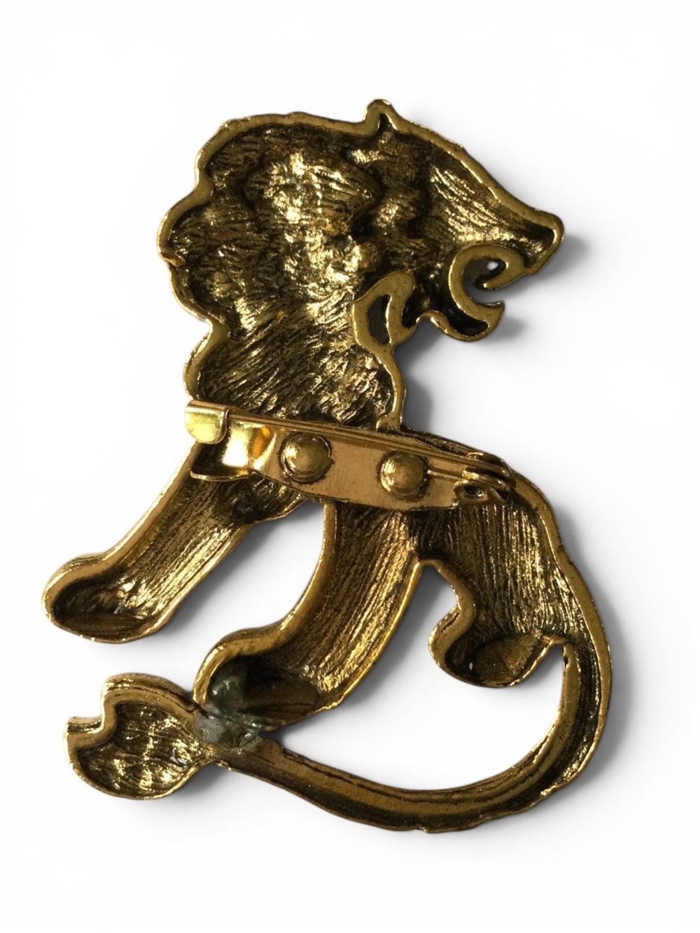 Fierce Gold‑Tone Lion Brooch • Rhinestone Mane • Statement Pin - Picture 9 of 10